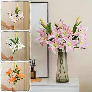 Decorative Flowers 5Heads Artificial Lily Decor Creative Fake DIY Bridal Bouquet Wedding Home Party 75cm