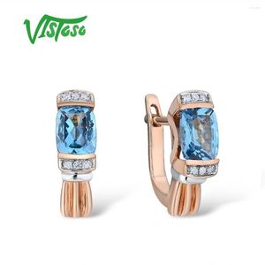 Серьги с грибами Vistoso Gold для женщин 14K 585 розовые игристые роскошные бриллиантовые голубые топаз Свадебное помолвка