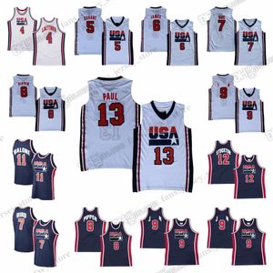 Maglie da basket retrò personalizzate per bambini 1992 James 7 Bird 5 Robinson 10 Drexler 8 Pippen 11 Malone 12 Stockton 13 Mullin 4 Laettner Cucita qualsiasi nome Qualsiasi numero