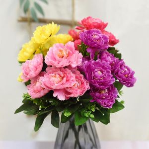 Kwiaty dekoracyjne 35 cm sztuczny kwiat do dekoracji 7head Peony Wysokiej jakości jedwabny suszony ogród ślubny Wystrój pokoju