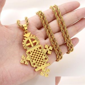 Charms Äthiopisch/Eritrea Traditionelle Goldfarbe Kreuz Anhänger Halskette Eretrische Mode Koptische Kreuze Kette Jewelrycharms Drop Delive Dhaxw