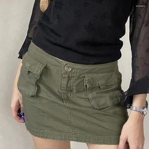 Röcke Sexy Low Waist Mini Jeans Sommer Frauen Mode Chic Big Pocket Cargo Denim Rock Für Teen Mädchen Armee Grün Kurz