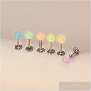 Other 6Pcs Glow In Dark Lip Ring Ear Piercing Luminous Stud Earrings Cartilage Helix Tragus Body Jewelry Surgical Steel Labret Bar Dro Dhrin