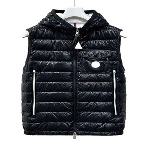 Bröstficka Badge Mens Down Vest Breb Letter Men Gilet Long dragkedja fickor huva ner Vest Winter Warm Gilets Storlek 1--5225R