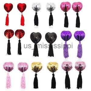 Breast Pad Women Sexig paljettnippel Cover Tassels Heart Shape Nipple Stickers Silikon Pasties återanvändbara bröstvårtomslag Invisible Boob Tape X0831