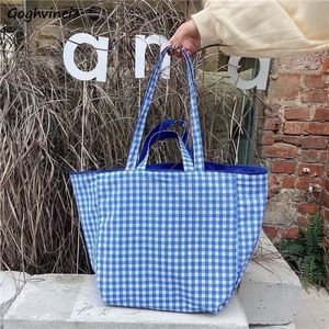 Shopping Bag Plaid Bags Doubleside Shoulder Large Capacity Tote Preppy Style Student Allmatch Canvas Morigirl Portable 230830