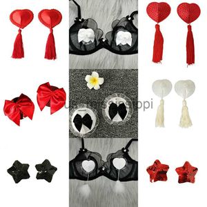 Breast Pad 2 Pairslot Women Sexy Heart Circle Shaped With Tassels Bow Nipple Covers Breast Stickers Reusable Silicone Chest Pasties x0831