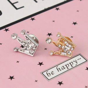 Altın Gümüş Kristal Rhinestone Crown Brooches Erkekler için Kadınlar Takım Gömlek Yaka Broş Pin Giyim Dekorasyon Aksesuarları