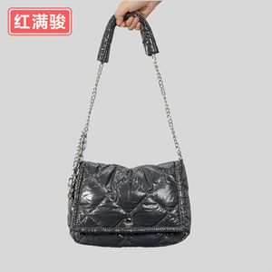 Новая нейлоновая наполненная хлопчатобумажной сумкой для женского мягкого пространства хлопкового куча, простая алмазная решетчатая сумочка 230831