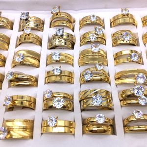 Wedding Rings Wholesale 36 Pairs 72pcs 2 IN 1 Mens Womens Couple Rings Gold Plated Top Stainless Steel Wedding Jewelry Bands Party Gifts 230831