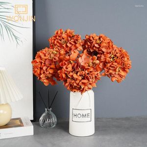 Dekorative Blumen, 63 cm lang, Ölgemälde, Hortensie, Retro-Herbst, Kunstseide, Flores, Heimdekoration, Hochzeit, DIY-Dekoration, gefälschte Blume