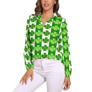 Kvinnors blusar St Patrick's Day Loose Blue Paddys Green Lucky Shamrocks Street Wear Overdimasion Women Long Sleeve Vintage Shirts