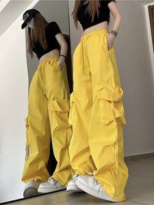 Calças femininas s Zoki Cargo Pant Mulheres Y2K Streetwear Hip Hop Solto Calças Casuais Americano Cintura Alta Bolsos Grandes Lace Up Moda Senhora Calças 230831