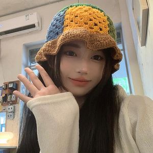 Berets 2023 Hand Crocheted Hollow Fisherman Hat Women's Autumn And Winter Breathable Color Matching Cap Knitted Beanie Hats