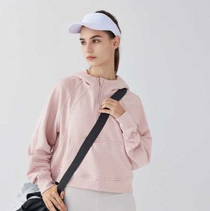 LU-220 Cappotto sportivo da donna Mezza cerniera Felpa con cappuccio Maglione Allentato Versatile Tuta da baseball casual Corsa Fitness Yoga Abbigliamento da palestra Giacca Top Abbigliamento da corsa per yoga