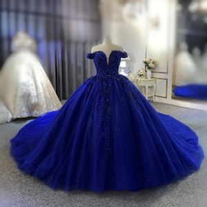 Elegancka królewska niebieska suknia balowa księżniczki quinceanera sukienki z ramion Słodka 15 16 sukienki konkursowe suknie.