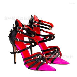 Sandals Summer Pointy Fish Mouth Color Matching Lace Rivet Stiletto Runway Dress Versatile Large Size Customized Women Shoes