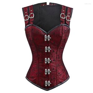 Bustiers korsetter Kvinnors gotiska Steampunk Brocade Steel Boned midjan Corset Vest S-XXL