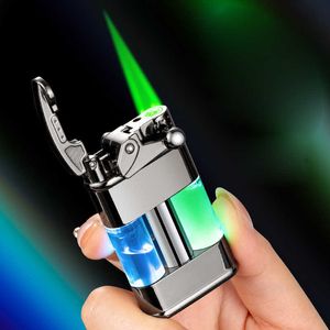 New Luminous Torch Lighters Creative Quicksand No Gas Refill Metal Rocker Arm Windproof Green Flame Jet RR21