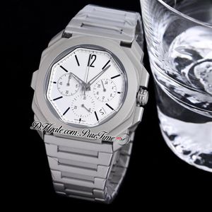 새로운 40mm Octo 103068 Miyota Quartz 크로노 그래프 남성 시계 티타늄 스틸 케이스 흰색 다이얼 검은 색 스틱 마커 팔찌 스톱워치 PU2413