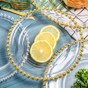 Plates 50 Pcs Clear Charger Plate With Gold Beads Rim Acrylic Plastic Decorative Dinner Serving Wedding Xmas Party Decor