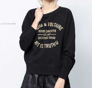 New Zadig Voltaire Women Designer Sweatshirt Fashion Black Classic Letter Embroidery Cotton White Loose Pullover Jumper Sweater