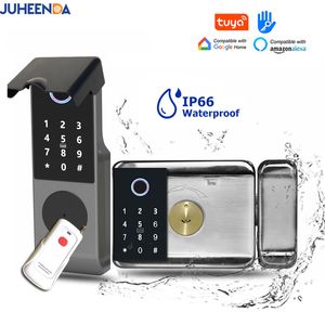 Serrature per porte Impermeabile Tuya Smart Lock Wifi Doppio lato Impronta digitale Cancello esterno Password digitale App remota Cerchio elettronico domestico 230830