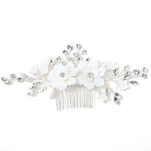 Hair Clips Jewelry Side Comb Handwoven Ceramic Flowers Alloy Headdress For Women Long & Thick