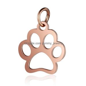 Encantos 10 pçs de aço inoxidável impressão do cão para fazer jóias oco pegada charme polido diy achadoscharmscharms entrega da gota findi dhv04