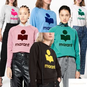 Moletom com capuz feminino Isabel Marant Mulheres Designer moletom clássico reunindo impressão em torno do pescoço manga raglan algodão pulôver suéter quente com capuz