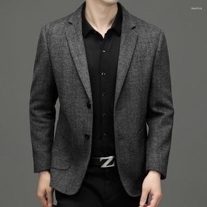 Erkek takım elbise sonbahar ve kış moda üst düzey çift yüzlü ahşap ürünler Kore tarzı eğlence ceket blazer