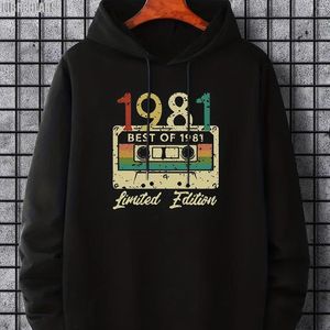 Hoodies masculinos libreclans 2023 outono 1981 música fita impressão hoodie moda confortável solto simples e generoso cordão pulôver