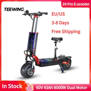 Teewing Z4 Pro Smart Electric Scooter 접이식 62 마일 킥 스쿠터 8000W 배터리 60V 43Ah 듀얼 모터 스쿠터 13 인치로드 타이어