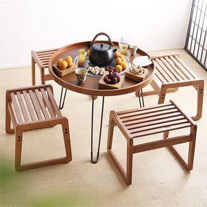 Camp Furniture Outdoor Camping Barbecue Table Wooden Round Small Desk Household Coffee Tables Foldable Portable U