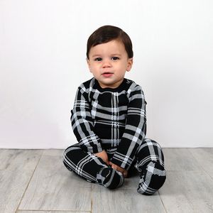 Dompers Baby Romper Summer Spring Kids одежда с длинными рукавами детская одежда черная клетчатая печать детская одежда детская одежда Baby Footie 230831