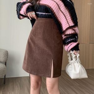 Skirts Elegant Women's Corduroy Female Spring Casual Elastic Waist Maxi Vestidos Ladies Robe Oversize All-match Mini G158