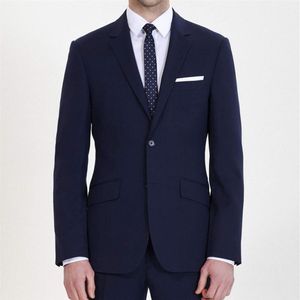 Ternos masculinos de 3 peças, gola plana, skinny, azul marinho, negócios, design moderno, personalizado, cavalheiro, jaqueta, colete, calças 190s