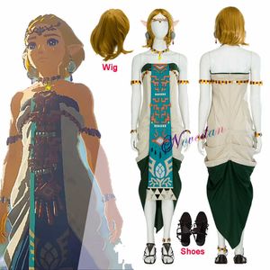 Anime Krallığın Efsanesi Gözyaşları Zelda Cosplay Prenses Kostüm Elbise Kadınlar Yetişkin Özel Yap Cadılar Bayramı Kostüm Ayakkabı Wig X0830