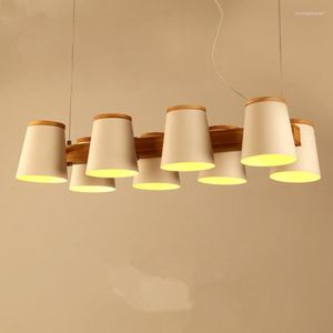 Pendant Lamps Adjustable Lights E27 Wooden For Dining Room Modern White Cord Hanging Lamp With Metal Lampshades