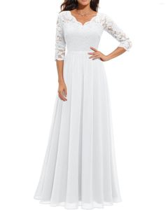 Abiti casual Collezione in vita sottile con giunture in pizzo da donna Abito lungo nobile con scollo a V Elegante matrimonio da sposa per le donne