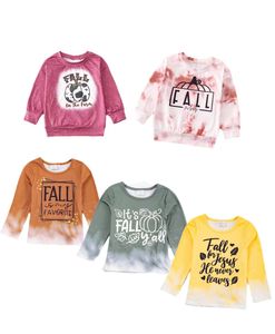 후드 땀 셔츠 Girlymax 가을 가을 가을 소녀의 긴 소매 최고 부티크 레터 호박 인쇄 표백 셔츠 T 셔츠 아이 의류 230830