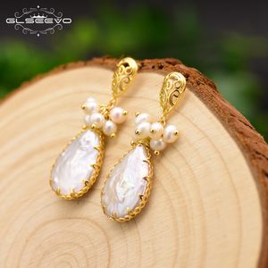 Hoop Huggie GLSEEVO Natural Freshwater Baroque Water Drop Pearl Earrings For Women Gift Heart Dangle Luxury Fine Jewlery GE0666 230831