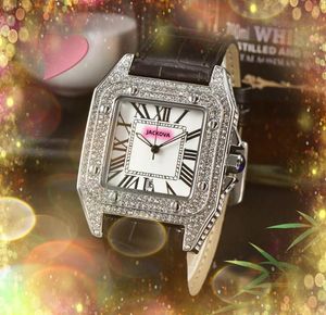 Square Roman Dial Tank Series Watch Woman 36mm män 43mm äkta ko läder kvartsrörelse full diamanter ring case klocka ros guld silver klockor grossistpris