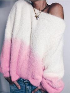 Женские свитеры килограммы с трудом имитировали переворот норки осень зимний градиент свободный с длинным рукавом густой мягкий мягкий свитер теплый джемпер