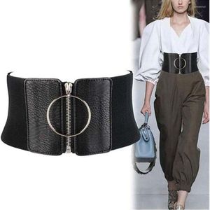 Belts Decorations Dress Metal Circle Ring High Waist PU Leather Zipper Elastic Belt Female Waistband Cummerbunds Wide