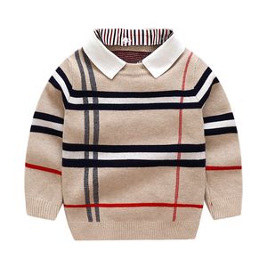 Pullover 1-8T Toddler Kid Boy Sweater Spring Winter Clothes Warm Pullover Top Long Sleeve Plaid Sweater Girl Fashion Gentleman Knitwear 230830