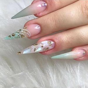 False Nails Long Pointed Nail With Gradient Glitter Powder Inlaid Diamond Wearing Inset Style European And American Patch