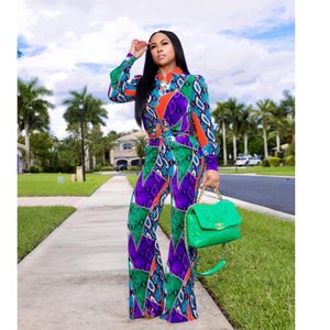 Women's Tracksuits Arrival Famous Brand 2 pc Set Luxury Print Blouse Long Pants Office Lady Outfits 230831