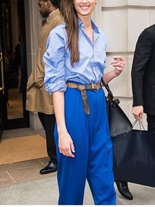 Camicette da donna 2023 Elegante camicia blu Colletto rovesciato Top da donna a maniche lunghe Moda Camicetta casual monopetto