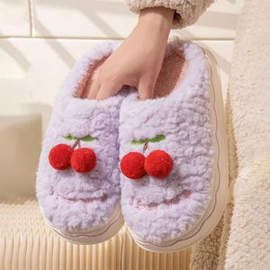 Chinelos mulheres inverno vermelho cereja interior quarto pele quente sapatos casa conforto sola macia para menina 230831